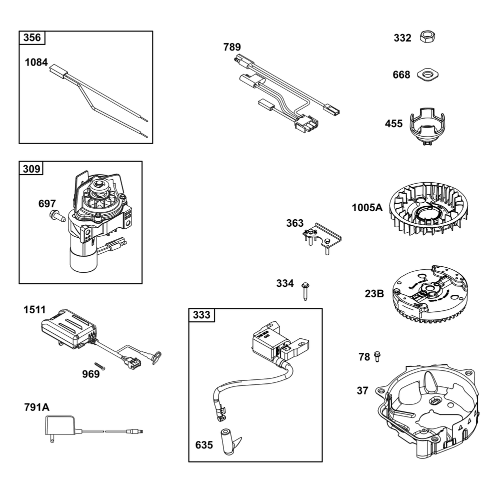 Flywheel, Ignition, And Starter Group Diagram and Parts List for 104M0B-0090-H5 100000 - 19Z999 Briggs and Stratton Engine